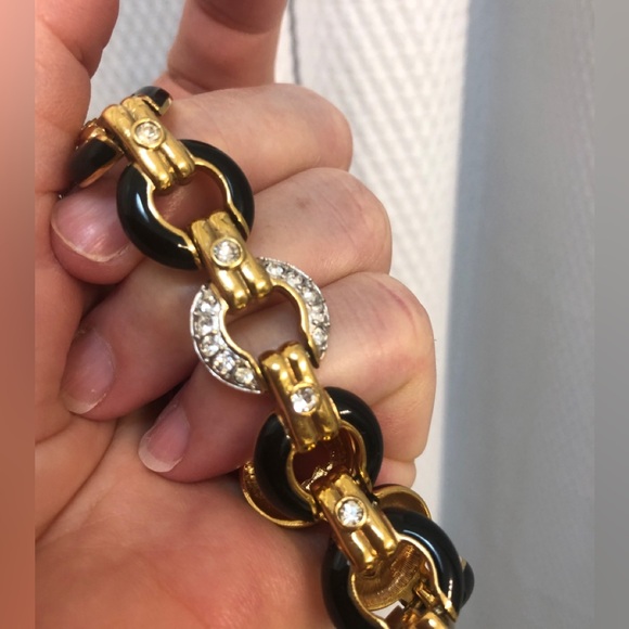 Black Gold w/rhinestones Bracelet! Stunning! Looks feels real! Women Gift! - Picture 1 of 13